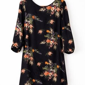 Amour Vert Silk Floral Shift Dress | Black | XL | Made in USA